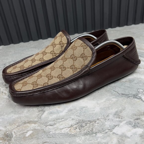 Gucci GG Canvas Vintage Moccasins Brown Leather 10 G or 10.5 US or 44 EUR - Picture 1 of 11